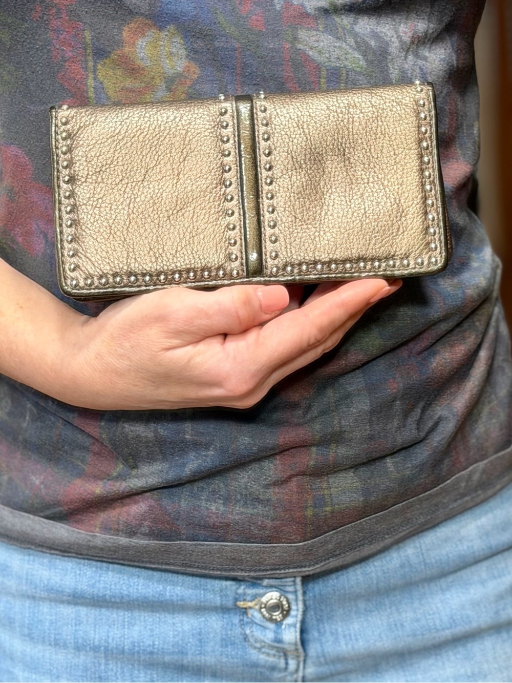 Brighton 2010s Boho Western Pretty Tough Metallic Pewter Wallet RETIRED GUC